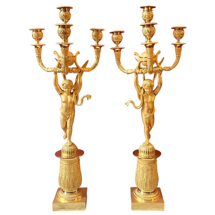 Pair of candelabra with Cupids, Charles X period