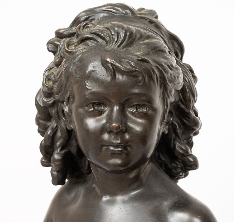 Sculpture ancienne en bronze patiné et doré signée « Houdon ». France, XIXe siècle.