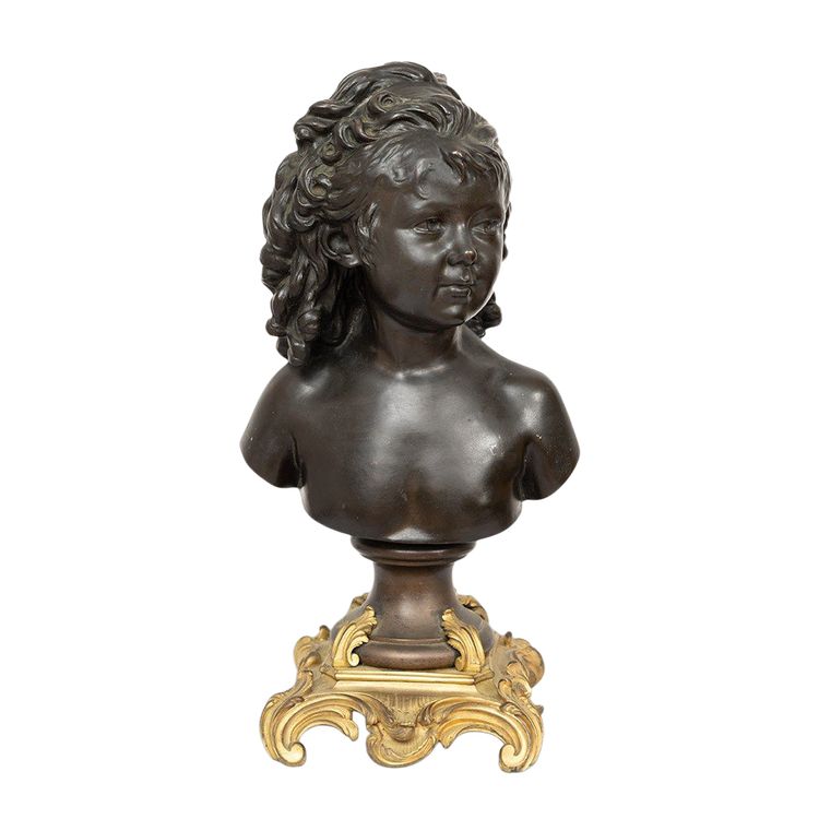 Sculpture ancienne en bronze patiné et doré signée « Houdon ». France, XIXe siècle.