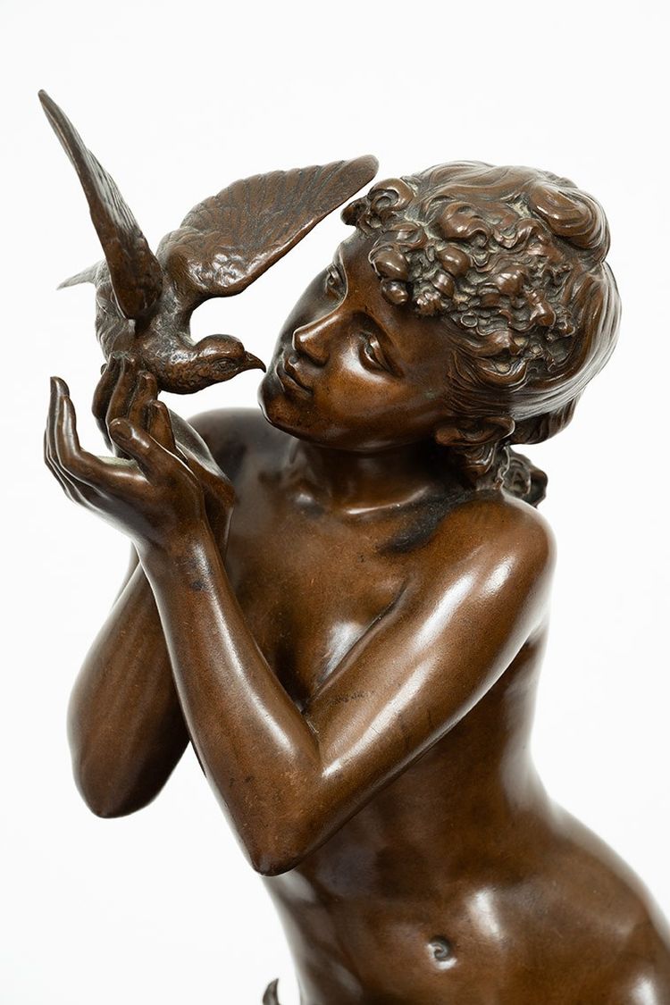 Scultura antica in bronzo firmata "Math Moreau", Francia, XIX secolo.