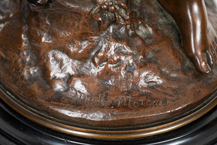 Scultura antica in bronzo firmata "Math Moreau", Francia, XIX secolo.