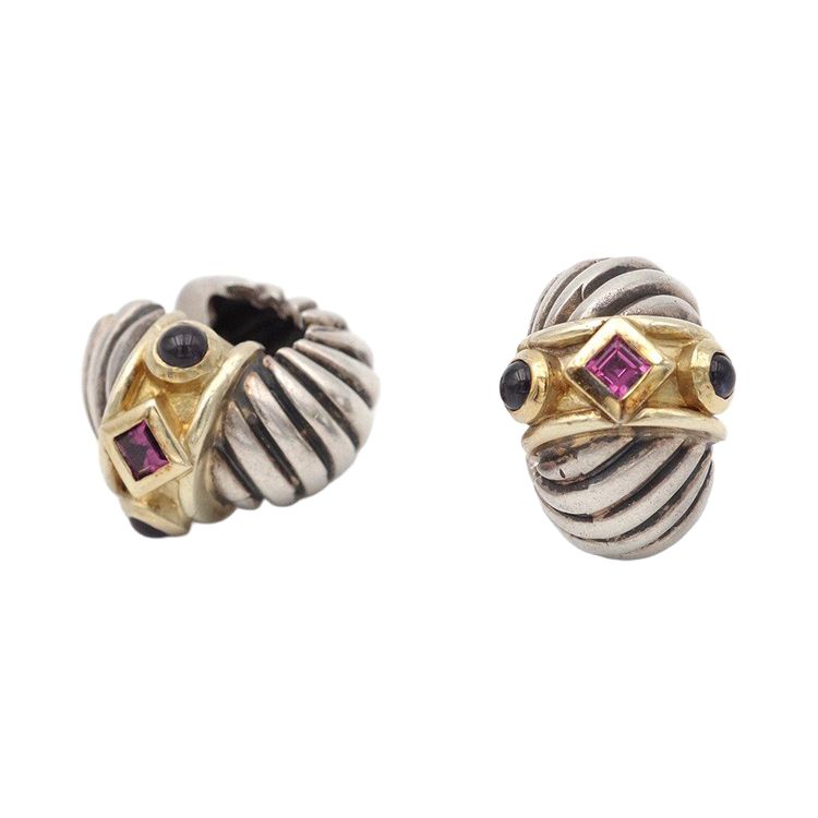 Créoles style néo-étrusque en or 14 karats et argent, style David Yurman, Americain, bijou moderne