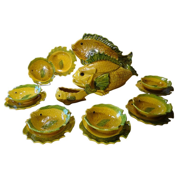 1960 Vallauris Bouillabaisse Set timbrato 15 pezzi Vintage