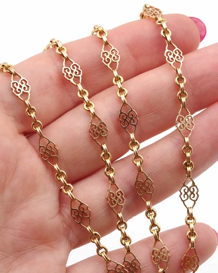 Chaine collier filigrane en or 18k, or repercé, collier ancien, chaine Napoléon III 