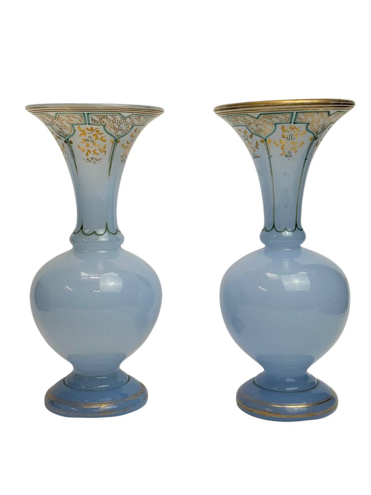 Pair of Napoleon III blue linen opaline vases