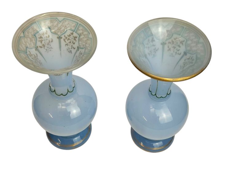 Pair of Napoleon III blue linen opaline vases