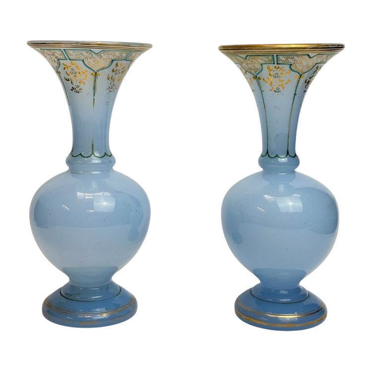 Pair of Napoleon III blue linen opaline vases