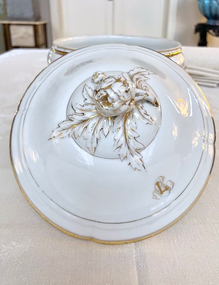 Soup tureen Limoges porcelain - Jean Pouyat - Tableware - Monograms - Vieux Paris