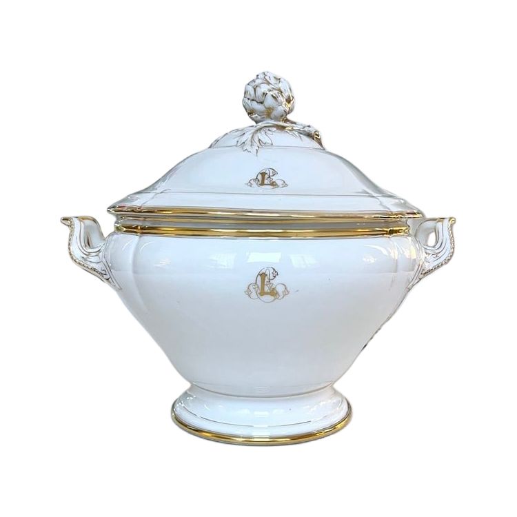 Soup tureen Limoges porcelain - Jean Pouyat - Tableware - Monograms - Vieux Paris