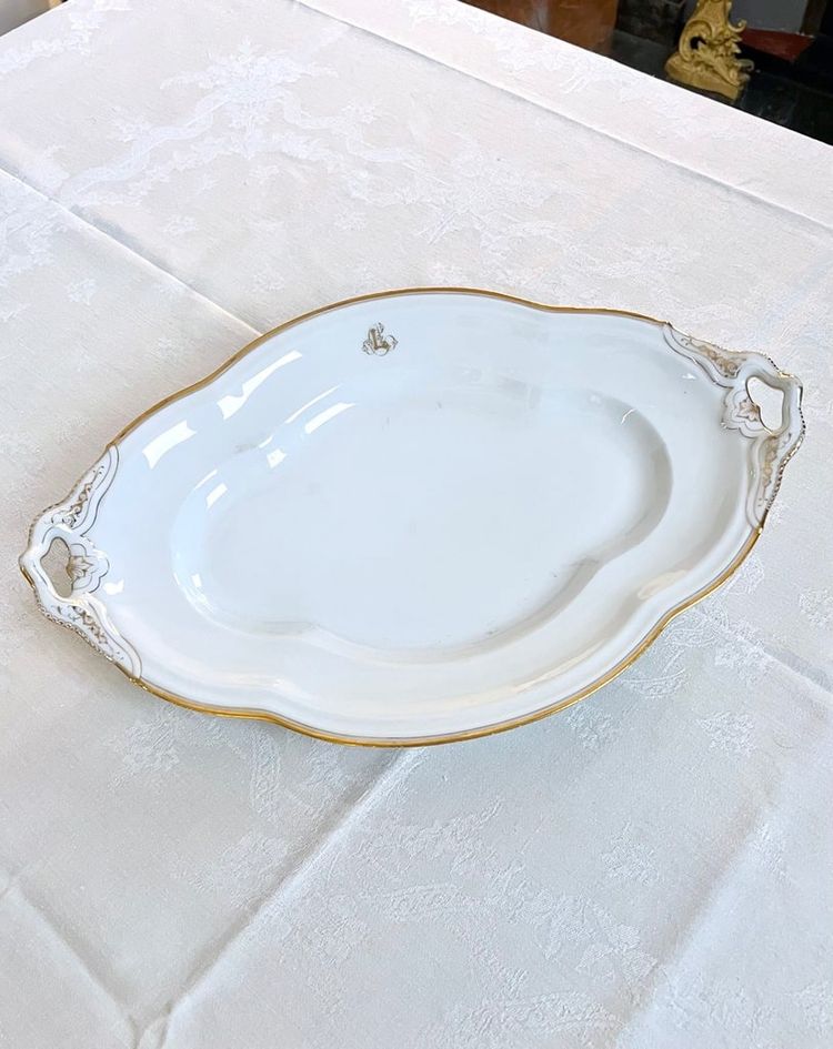 Grande piatto da portata ovale - Porcellana di Limoges Jean Pouyat - Monogrammi - Vieux Paris