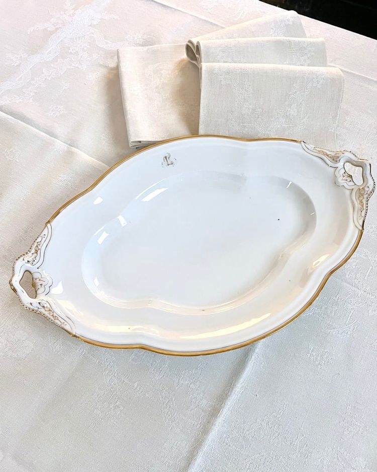 Grande piatto da portata ovale - Porcellana di Limoges Jean Pouyat - Monogrammi - Vieux Paris
