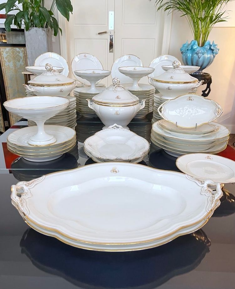 Grande piatto da portata ovale - Porcellana di Limoges Jean Pouyat - Monogrammi - Vieux Paris
