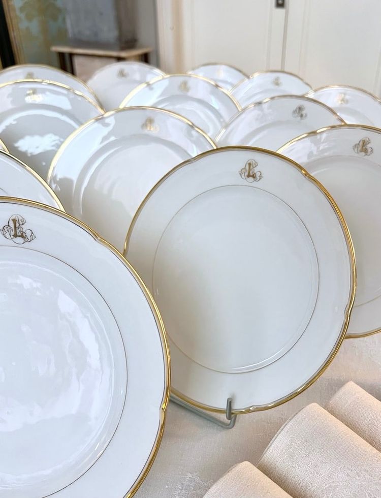 Dessertteller Weißes Porzellan - Limoges - Jean Pouyat - Vieux Paris - Monogramme
