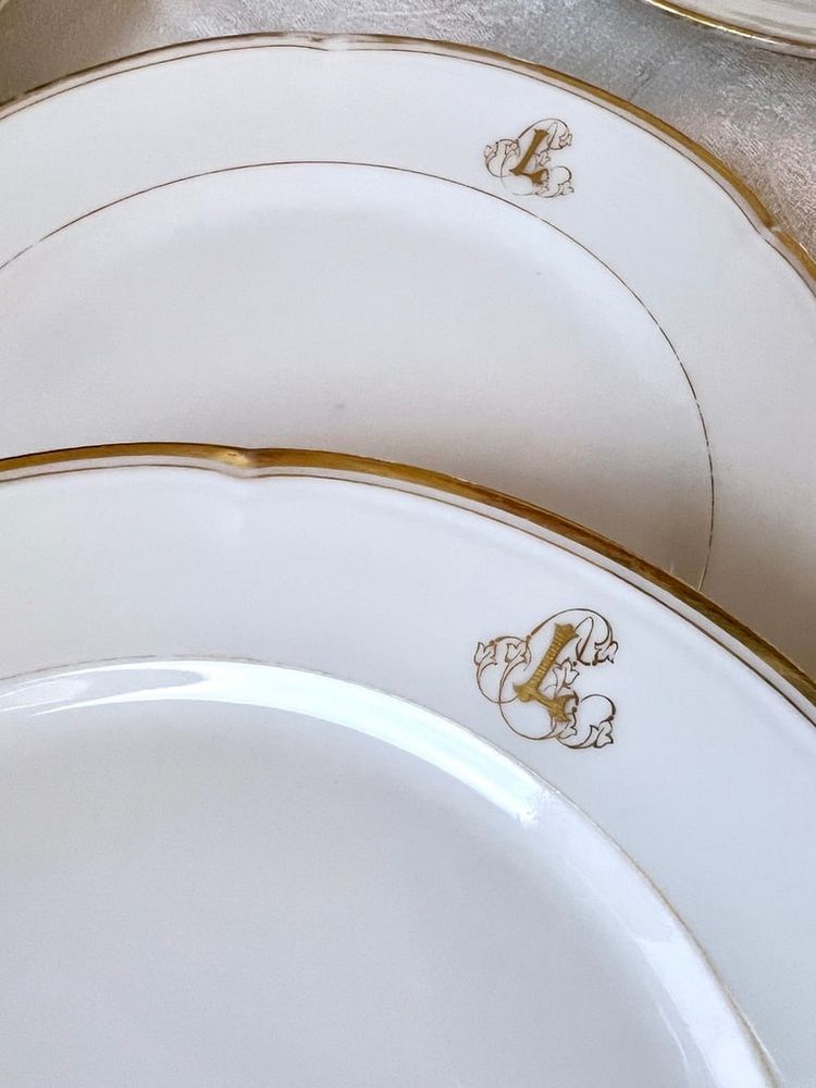 Dessertteller Weißes Porzellan - Limoges - Jean Pouyat - Vieux Paris - Monogramme