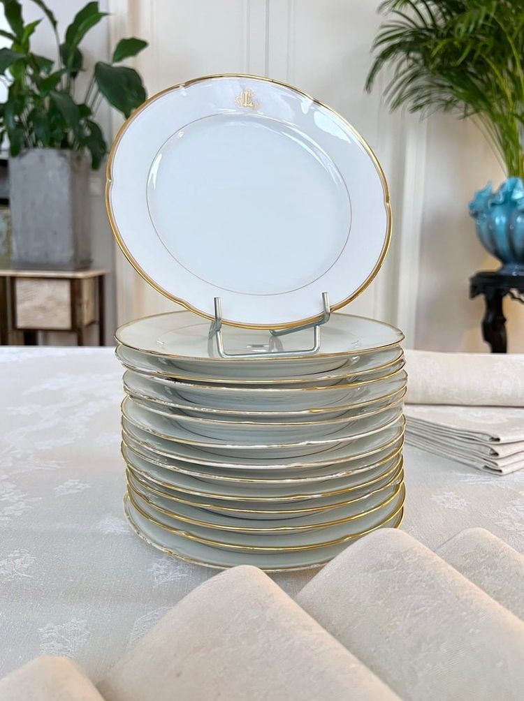 Dessertteller Weißes Porzellan - Limoges - Jean Pouyat - Vieux Paris - Monogramme