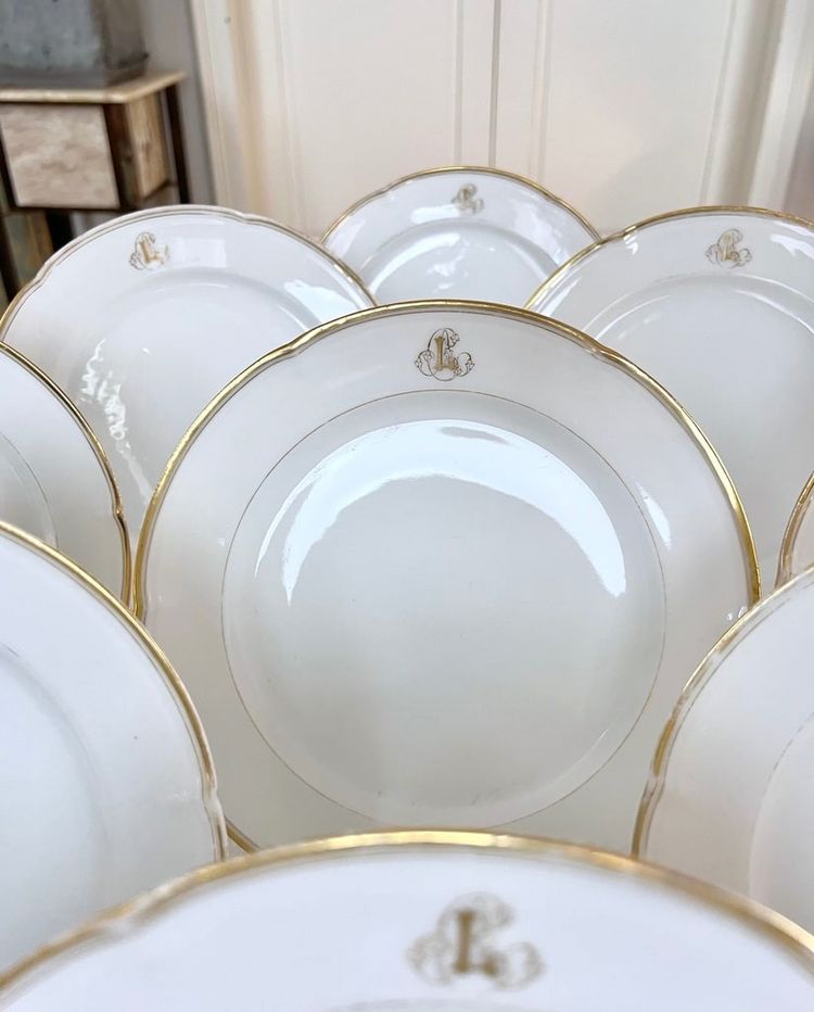 Dessertteller Weißes Porzellan - Limoges - Jean Pouyat - Vieux Paris - Monogramme