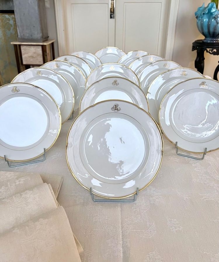 Dessertteller Weißes Porzellan - Limoges - Jean Pouyat - Vieux Paris - Monogramme