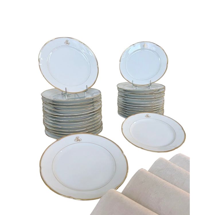 Dessertteller Weißes Porzellan - Limoges - Jean Pouyat - Vieux Paris - Monogramme