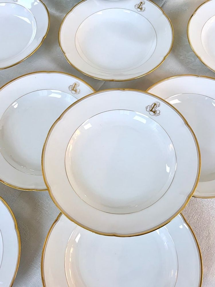 12 piatti da minestra Monogrammes - Porcellana di Limoges - Jean Pouyat - Vieux Paris