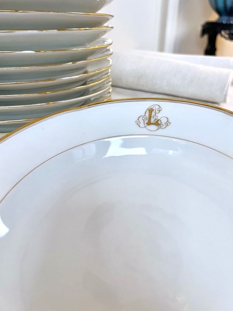 12 piatti da minestra Monogrammes - Porcellana di Limoges - Jean Pouyat - Vieux Paris