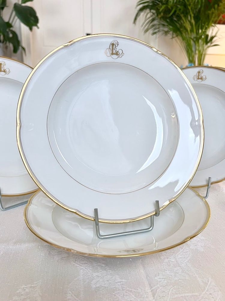 12 piatti da minestra Monogrammes - Porcellana di Limoges - Jean Pouyat - Vieux Paris