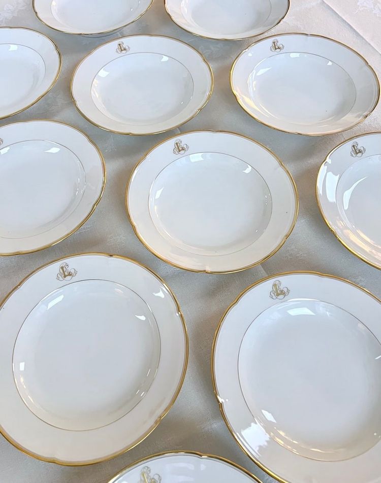 12 piatti da minestra Monogrammes - Porcellana di Limoges - Jean Pouyat - Vieux Paris
