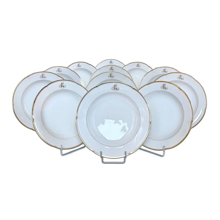 12 piatti da minestra Monogrammes - Porcellana di Limoges - Jean Pouyat - Vieux Paris