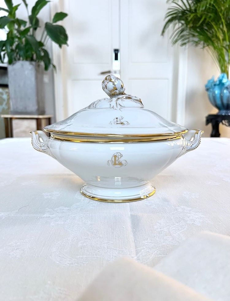 Gemüseschale Gedeckt Porzellan Limoges - Fretel Monogramme - Jean Pouyat - Vieux Paris - Service