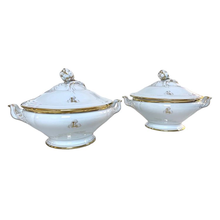 Gemüseschale Gedeckt Porzellan Limoges - Fretel Monogramme - Jean Pouyat - Vieux Paris - Service