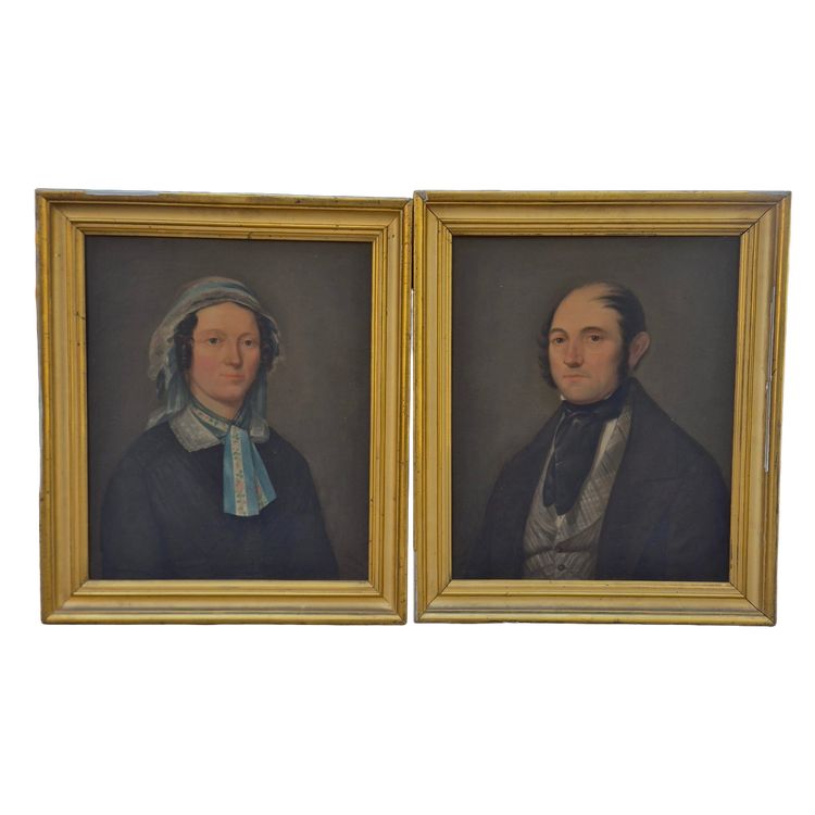 2 portrait huile sur toile datés 1850