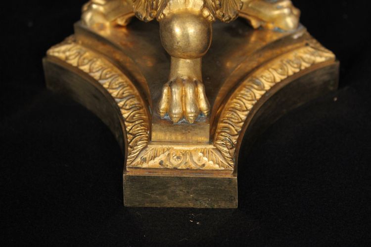 Coppia di candelabri a 6 luci in bronzo dorato, XIX secolo, periodo Luigi Filippo