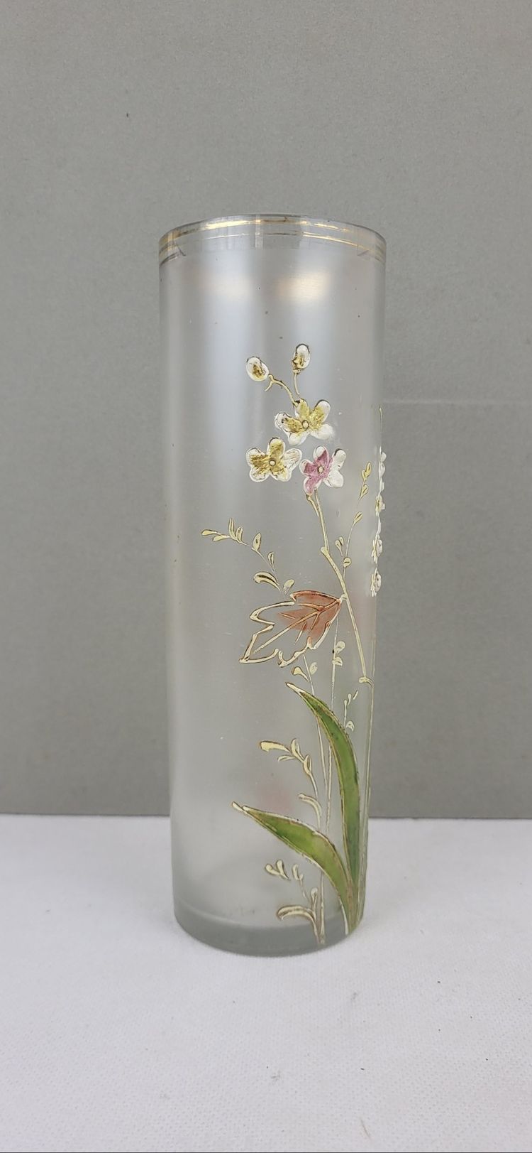 Enamelled glass scroll vase, Art Nouveau
