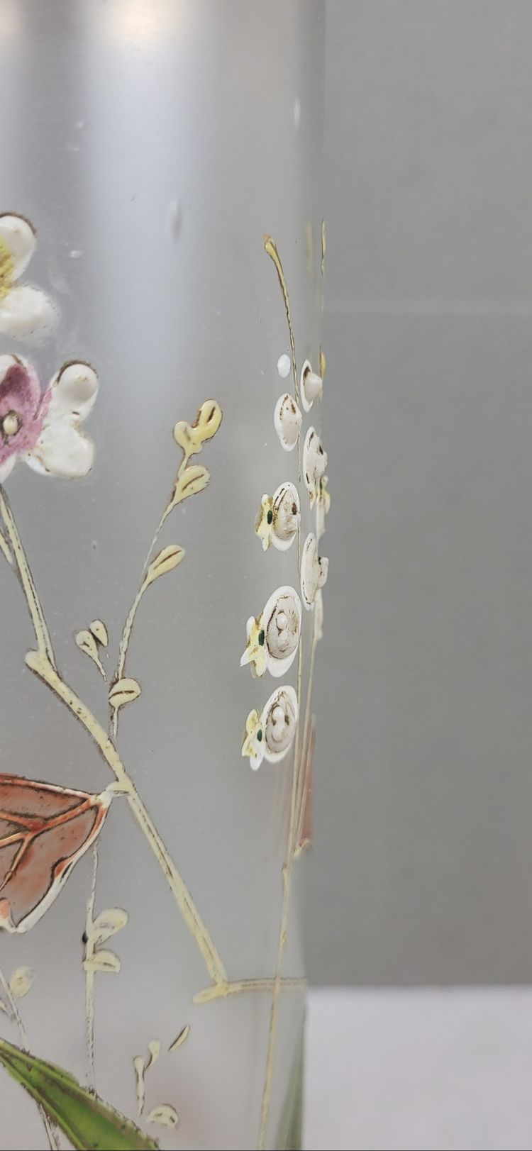 Enamelled glass scroll vase, Art Nouveau