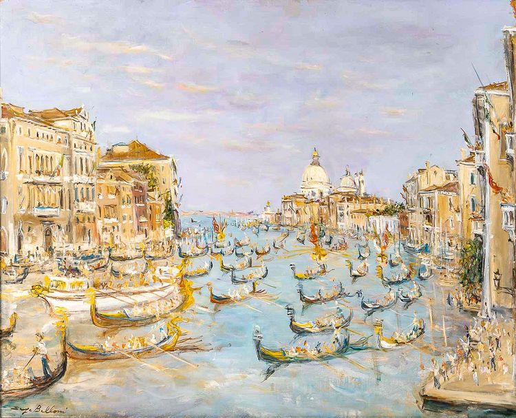 Serge Belloni (1925-2005) - Venise La Régate sur le Grand Canal huile sur toile vers 1980