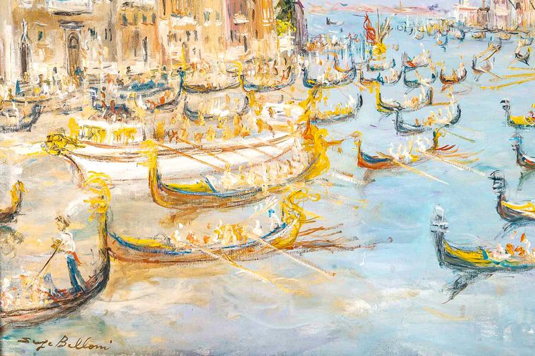 Serge Belloni (1925-2005) - Venise La Régate sur le Grand Canal huile sur toile vers 1980