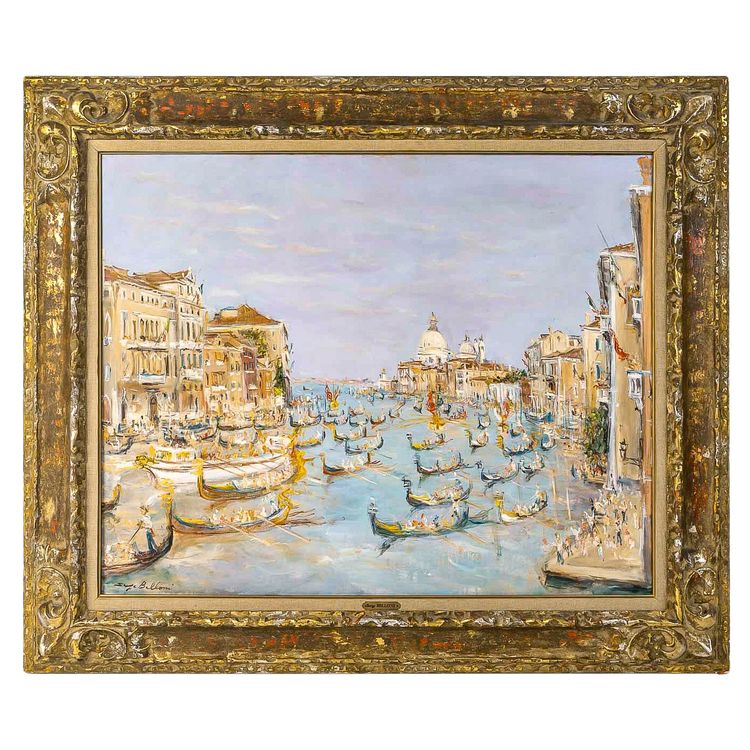Serge Belloni (1925-2005) - Venise La Régate sur le Grand Canal huile sur toile vers 1980