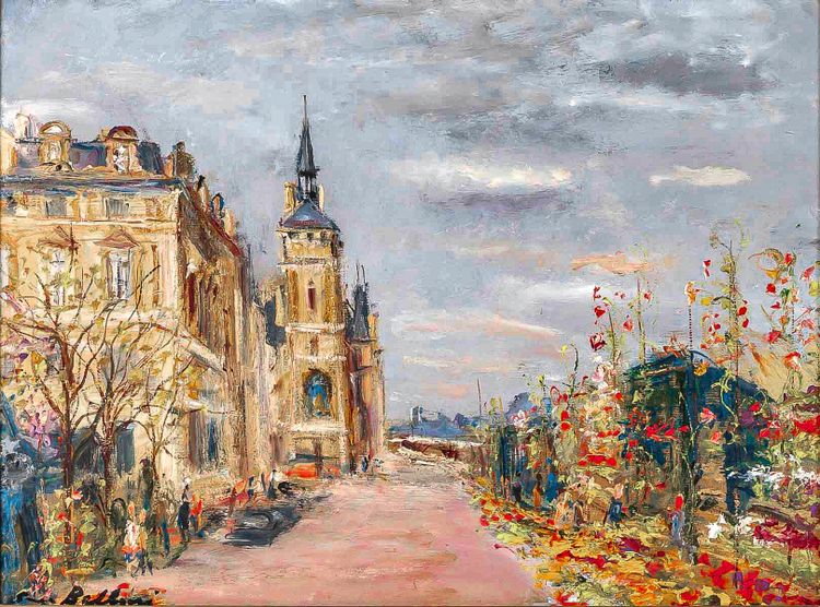 Serge Belloni (1925-2005) - The Flower Quays In Paris, Oil on Wood Circa 1980