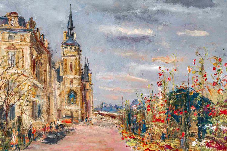 Serge Belloni (1925-2005) - The Flower Quays In Paris, Oil on Wood Circa 1980
