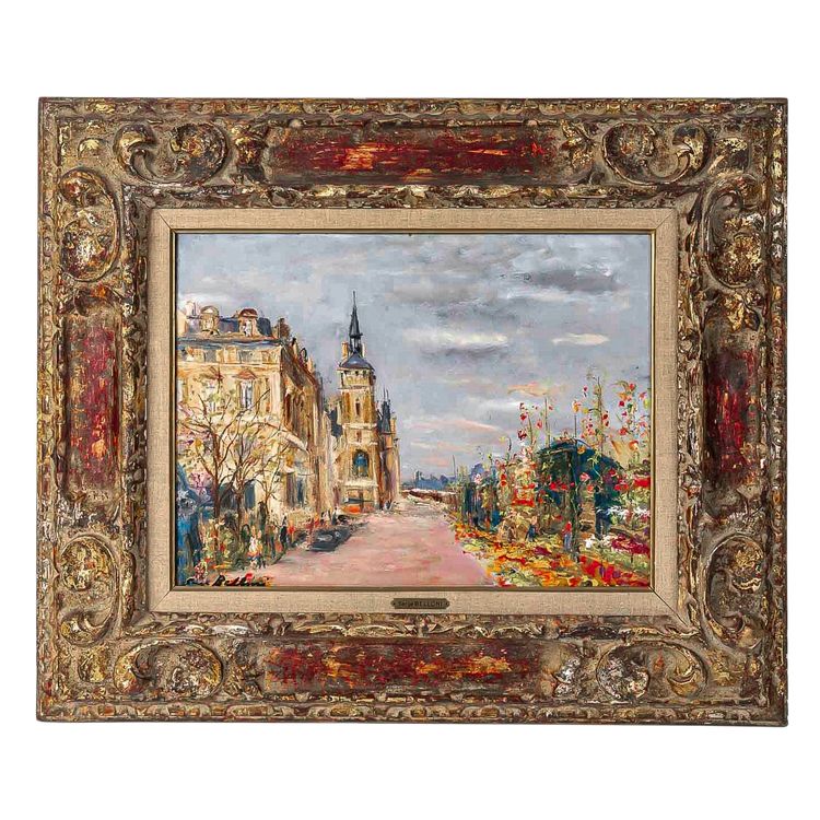 Serge Belloni (1925-2005) - The Flower Quays In Paris, Oil on Wood Circa 1980