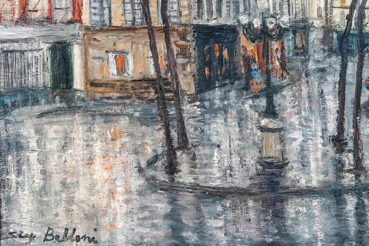 Serge Belloni (1925-2005) - Der Furstenbergplatz unter dem Regen Öl auf Leinwand um 1970