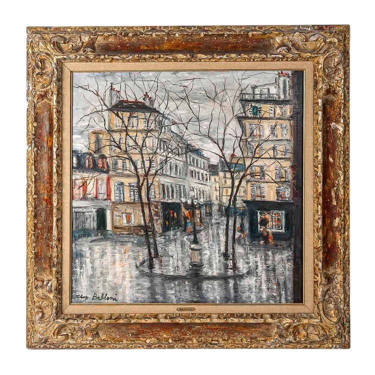 Serge Belloni (1925-2005) - Der Furstenbergplatz unter dem Regen Öl auf Leinwand um 1970