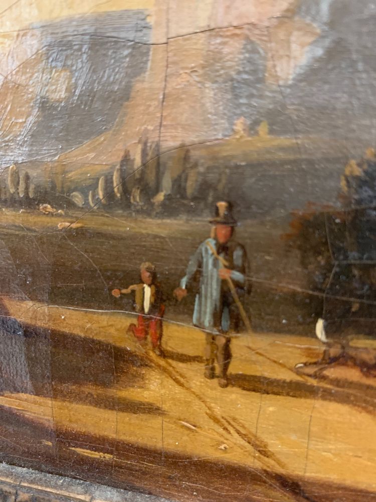 Oil on canvas "Animated landscape" wood and gilded stucco frame 19th century