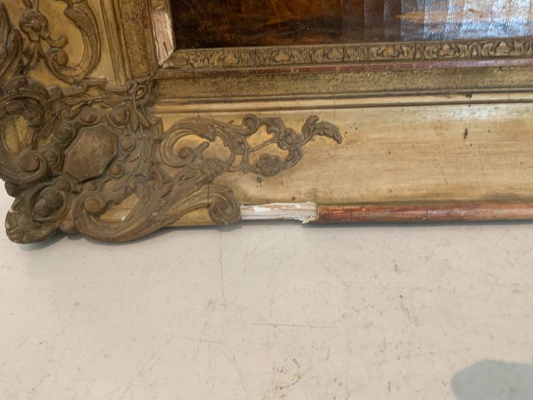 Oil on canvas "Animated landscape" wood and gilded stucco frame 19th century