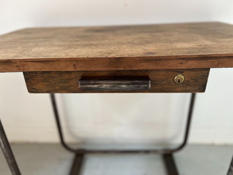 Design desk in tube and wood top XX century