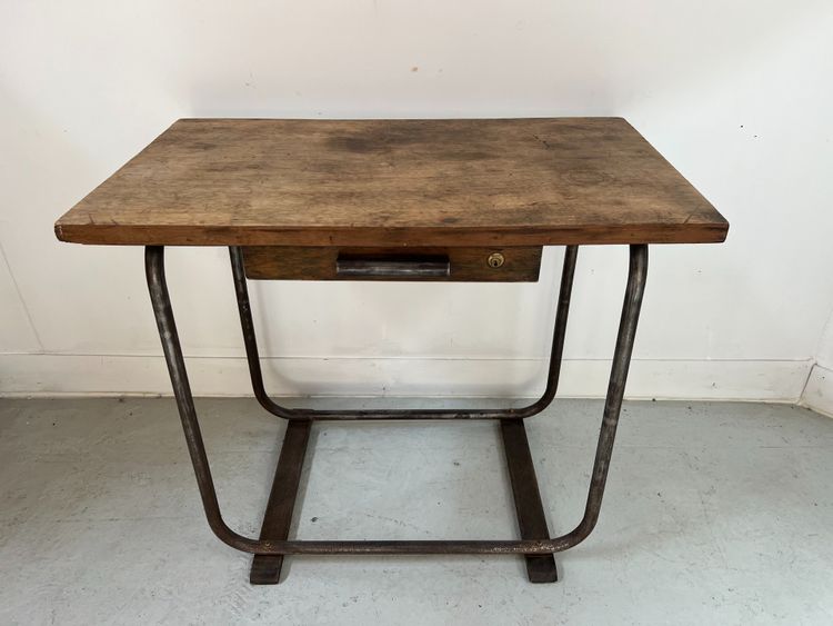 Design desk in tube and wood top XX century