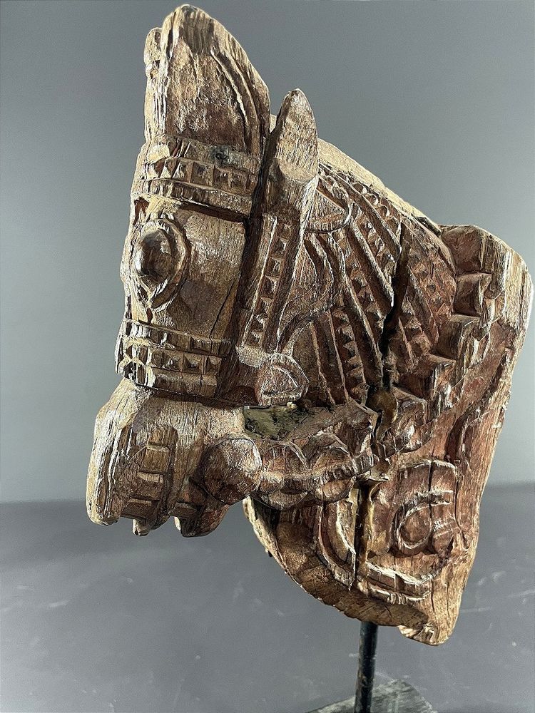 India, 19th century, Votive sculpture in the form of a harnessed horse's head.