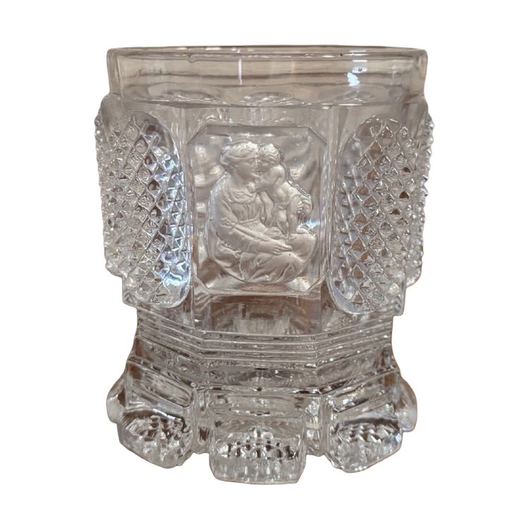 Verre en cristal taillé avec inclusion XIXe représentant la Vierge