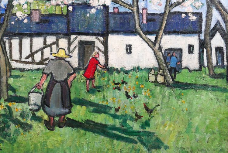 Henriette Le Pesqueux, Spring on the farm in Normandy, painting, c. 1930-40, flowering tree