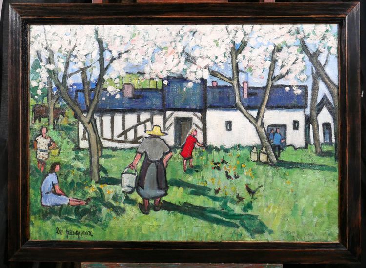 Henriette Le Pesqueux, Spring on the farm in Normandy, painting, c. 1930-40, flowering tree