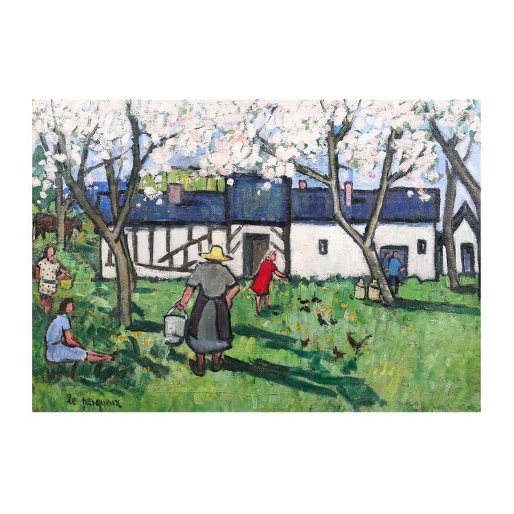 Henriette Le Pesqueux, Spring on the farm in Normandy, painting, c. 1930-40, flowering tree
